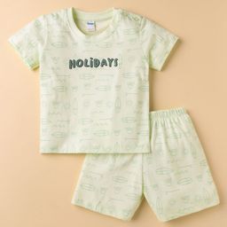 Tango Single Jersey Knit Half Sleeves Beach Theme Print T-Shirt & Short Set - Light Green-image-31