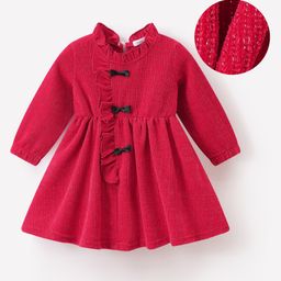 Mark & Mia Full Sleeves Solid Colour Frock With Frill Detailing - Red-picture-46