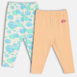 MINI KLUB Cotton Knit Pack Of 2 Fish Patch Detailed & Abstract Printed Leggings - Pink & Orange-image-36