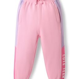 Babyhug French Terry Knit Full Length Lounge Pant With Text Print - Pink-picture-4