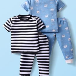 Kidi Wav Pack Of 2 Half Sleeves Striped & Polar Bear Printed Tees & Coordinating Joggers Set - Multi Colour-image-41