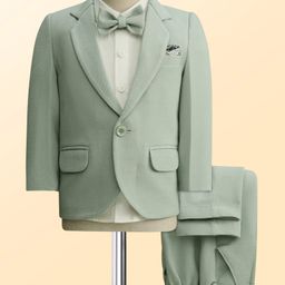 Robo Fry Cotton Woven Full Sleeves Solid 3 Piece Party Suit With Bow - Mint Green-picture-41