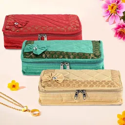 Kuber Industries Gold Toned & Red 3 Pcs Self Design 7 Compartments Jewellery Organiser-14
