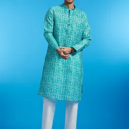 Diwas by Manyavar Men Abstract Printed Mandarin Collar Cotton Straight Kurta-picture-9