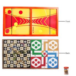 TOYPENTER 3 in 1 Ludo and Snakes Ladders Game Toy with String Hockey Table Board/Wooden Fastest Finger First Game, Sling Puck Board Game for Kids, Childern image 4