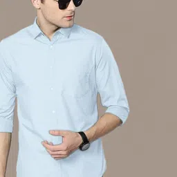 ADWYN PETER Men Classic Spread Collar Solid Cotton Casual Shirt-image-45