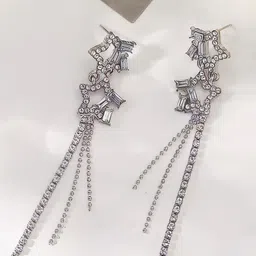 AVANT-GARDE PARIS Silver-Plated Crystals Studded Star Shaped Drop Earrings-40