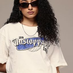 The Roadster Life Co. Typography Printed Drop-Shoulder Sleeves Pure Cotton T-shirt-image-99