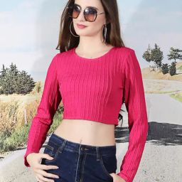 Sera Fuchsia Striped Crop Top-image-3