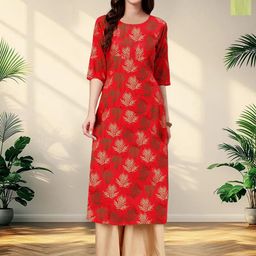 HERE&NOW Selection Of 2 Floral Printed Round Neck Straight Kurtas-image-16