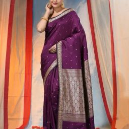Desh Bidesh Purple Silk Zari Saree With Blouse-image-55