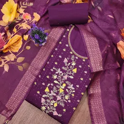 HERE&NOW Floral Embroidered Beads and Stones Unstitched Dress Material-image-71
