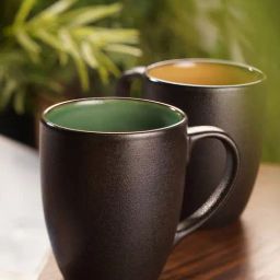 Pure Home and Living Black & Green Ceramic Coffee Mugs - Set of 2-13