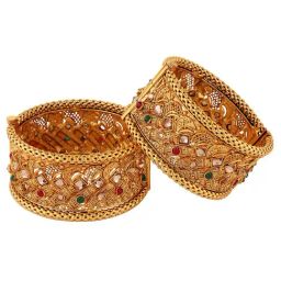 Saraf RS Jewellery Set Of 2 Gold Plated Multi stone Studded EmbellishedBangles-10