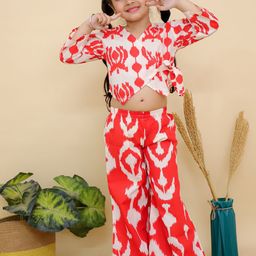 Aj DEZInES Girls Printed V-Neck Pure Cotton Top With Palazzos-34