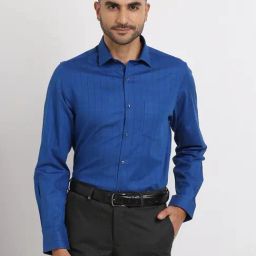 Turtle Blue Cotton Slim Fit Checkered Formal Shirt-picture-36