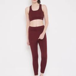 Clovia Maroon Slim Fit Sports Bra With Tights-image-13