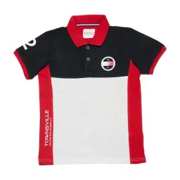 Octave Kids Navy Cotton Color Block Pattern Polo T-Shirt-image-28