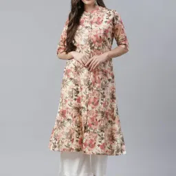 Divena Beige Cotton Printed Straight Kurta-image-0