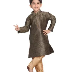 VASTRAMAY Kids Black & Rose Gold Self Pattern Kurta Set-image-67