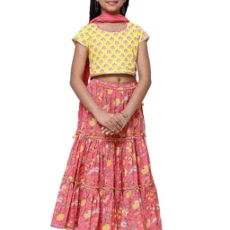 BIBA Girls Yellow & Pink Printed Choli, Lehenga with Dupatta-image-94