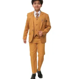 Ahhaaaa Kids Yellow Solid Coat, Waistcoat, Shirt, Pants with Tie-image-90