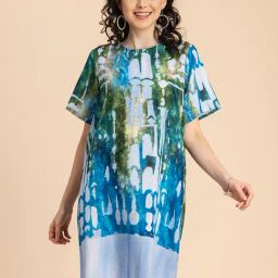 Moomaya Blue Printed A Line Dress-image-57