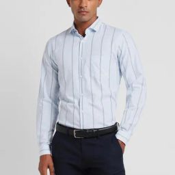 Peter England Blue Slim Fit Striped Shirt-picture-29