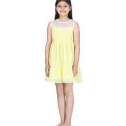 StyleStone Kids Yellow Self Design Dress-image-43
