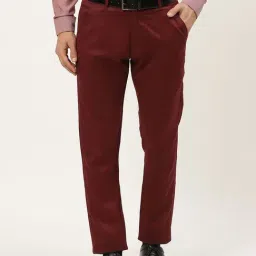 Sojanya Maroon Cotton Regular Slim Fit Flat Front Trousers-image-16