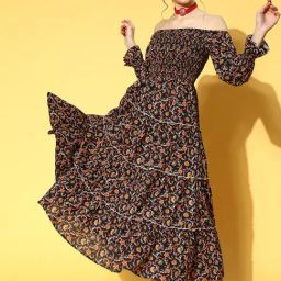 Yufta Black Pure Cotton Printed Maxi Dress-image-42
