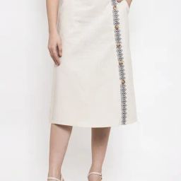 Global Republic Off White Embroidered Below Knee Skirt-image-56