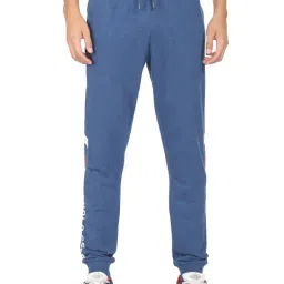 Men Navy Mid Rise Drawstring Waist Brand Print Joggers-picture-15