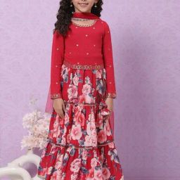 Biba Kids Red Printed Full Sleeves Lehenga Cholis-image-31