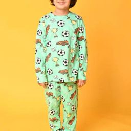 Anthrilo Kids Green Printed Full Sleeves T-Shirt with Pyjamas-image-96