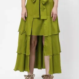 Lela Green Cotton Assymetric Skirt-image-9