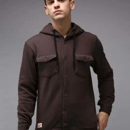 Showoff Coffee Brown Cotton Regular Fit Hooded Sweatshirt-image-48