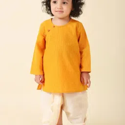 Fabindia Kids Yellow & White Solid Full Sleeves Kurta with Dhoti-image-3