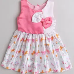Many Frocks Kids White & Pink Printed Dress-image-89
