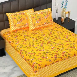 UNIBLISS Yellow & White Floral Printed Cotton 144 TC Queen Bedsheet Set- 2.15 m x 2.35 m-picture-40