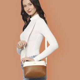 Lavie Hilite Off White & Tan Synthetic Solid Sling Handbag-5