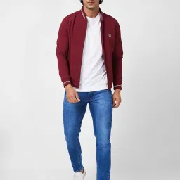 Spykar Wine Red Shell Jacket With Contrast Rib Tipping & Branded Label At Chest image 5