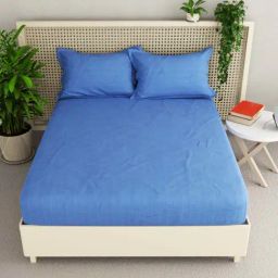 Bianca Hilton Sky Blue 100% Cotton 210 TC King Bedsheet with 2 Pillow Covers-32