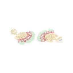 Zaveri Pearls Pink & Green Cluster Beads Drop Kundan Crescent Necklace Earring & Ring Set-ZPFK13539 image 5