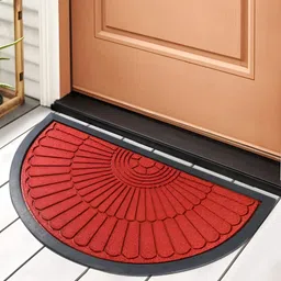 HOKIPO Red Textured Semi Circle Shaped Anti-Skid Doormat-41