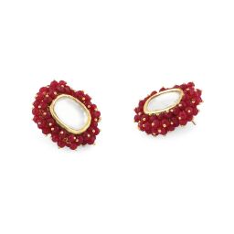 Zaveri Pearls Rani Pink Crystal Beads Clustered Kundan Studs Earring-ZPFK15225 image 5