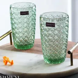 The Artment Criss-Cross Impressions Green Crystal Tumbler (0.39 L) - Set of 8-image-13