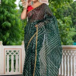 Indi Inside Green Printed Saree With Unstitched Blouse-image-23