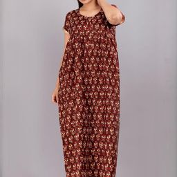 AAKARSHANA CREATION Orange Pure Cotton Maxi Printed Nightdress-image-94