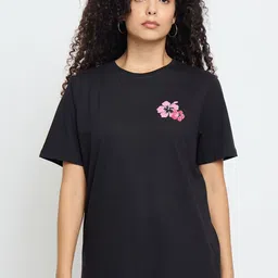 Mast & Harbour Women Floral Printed Round Neck Cotton Relaxed Fit T-shirt-picture-0